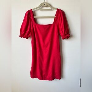 Draper James RSVP Red Linen Blend Puff Sleeve Square Neck Dress Size M